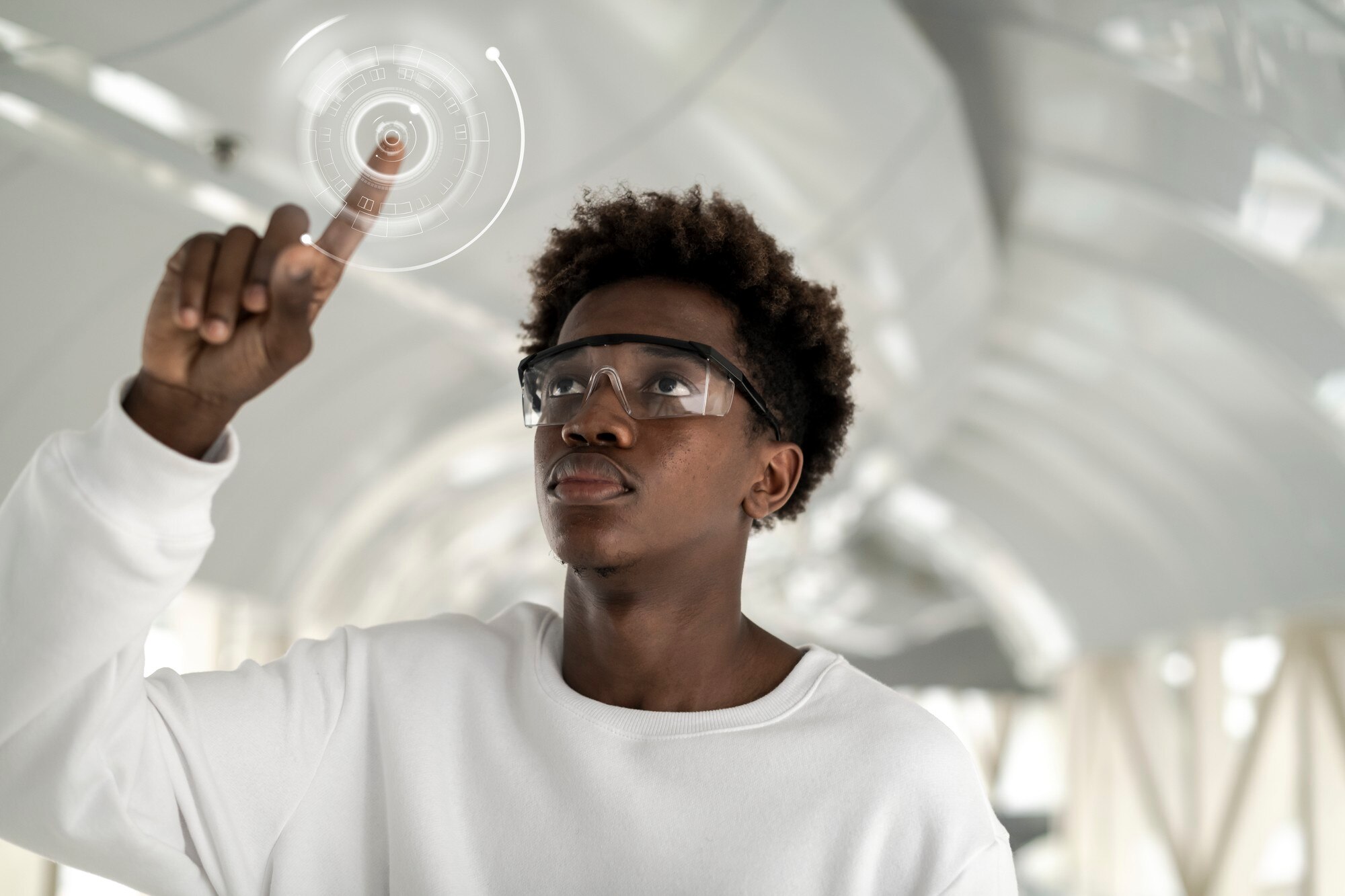 man-wearing-smart-glasses-touching-holographic-screen_53876-95824